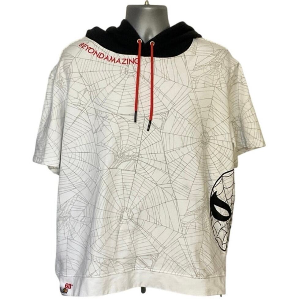 Marvel Spider-Man 60th Anniversary Hooded Short Sleeve Sweatshirt Hoodie XL